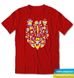 Coat of arms of Ukraine with flowers, t-shirt, Red, XS