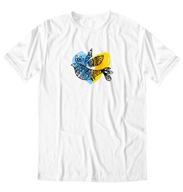Футболка Сине-желтая птичка, Белый, XS